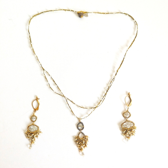 bo j.c. Artisan Semi Precious Crystal Quartz & Mini Pearls Intricate Handwire - Picture 2 of 16